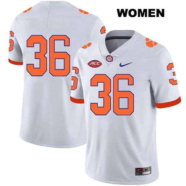 Women's Clemson Tigers #36 Lannden Zanders Stitched White Legend Authentic Nike No Name NCAA College Football Jersey PNJ5746BK